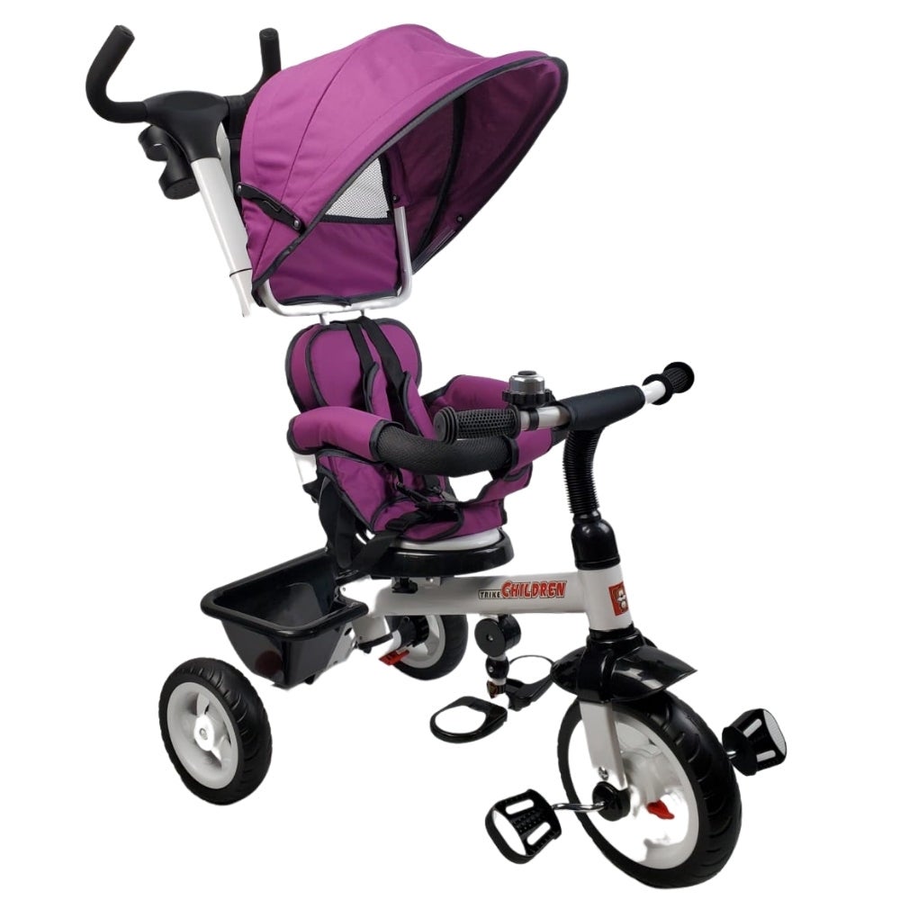 Deluxe Kids Tricycle with Sun Canopy & Parent Handle - Purple