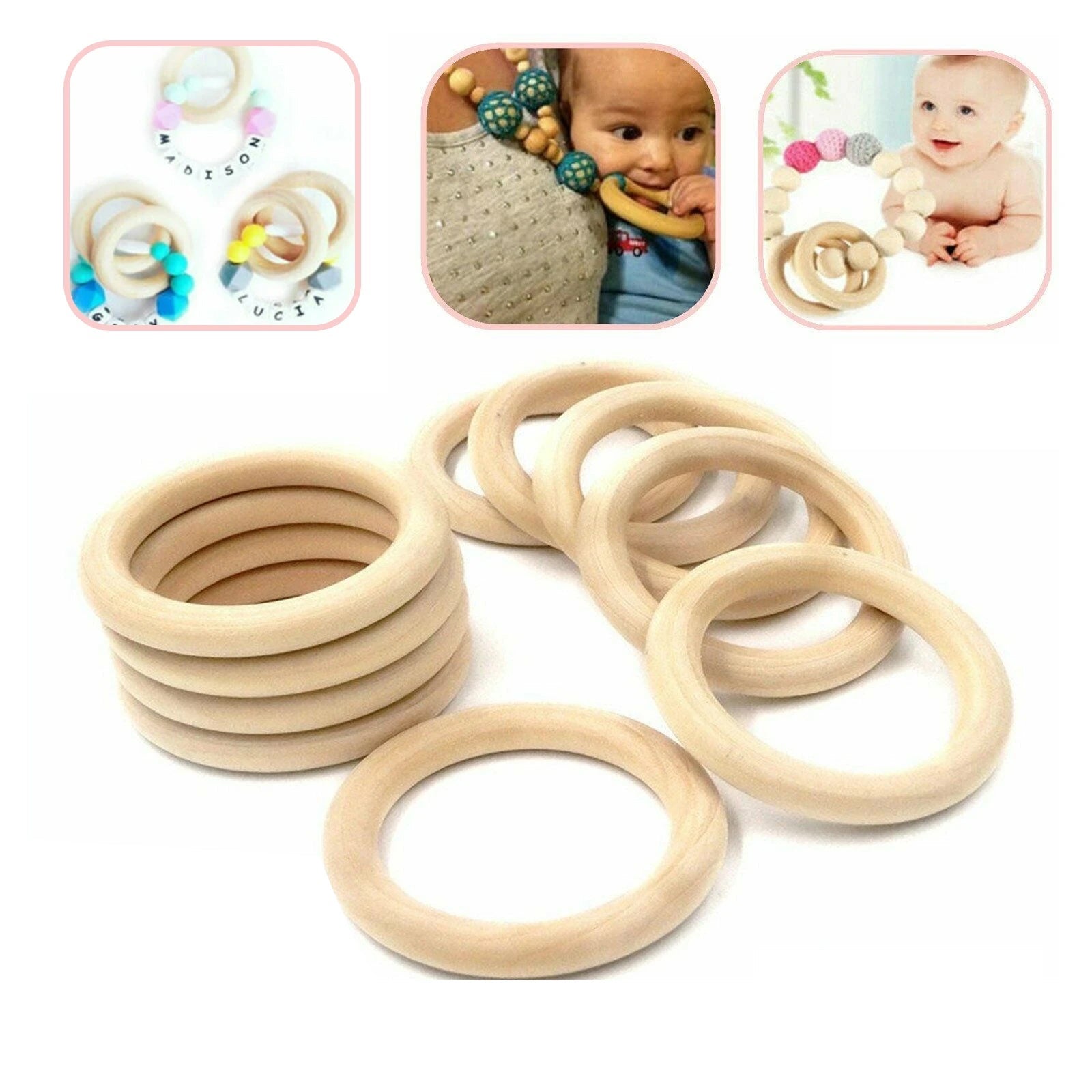 20X Baby Newborn Natural Round Wood Teething Ring Wooden Teether Toy DIY Gift AU 