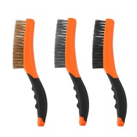 260mm 3Pc Wire Brush Brass Carbon Stainless Steel Anti-Slip Paint Rust Remove