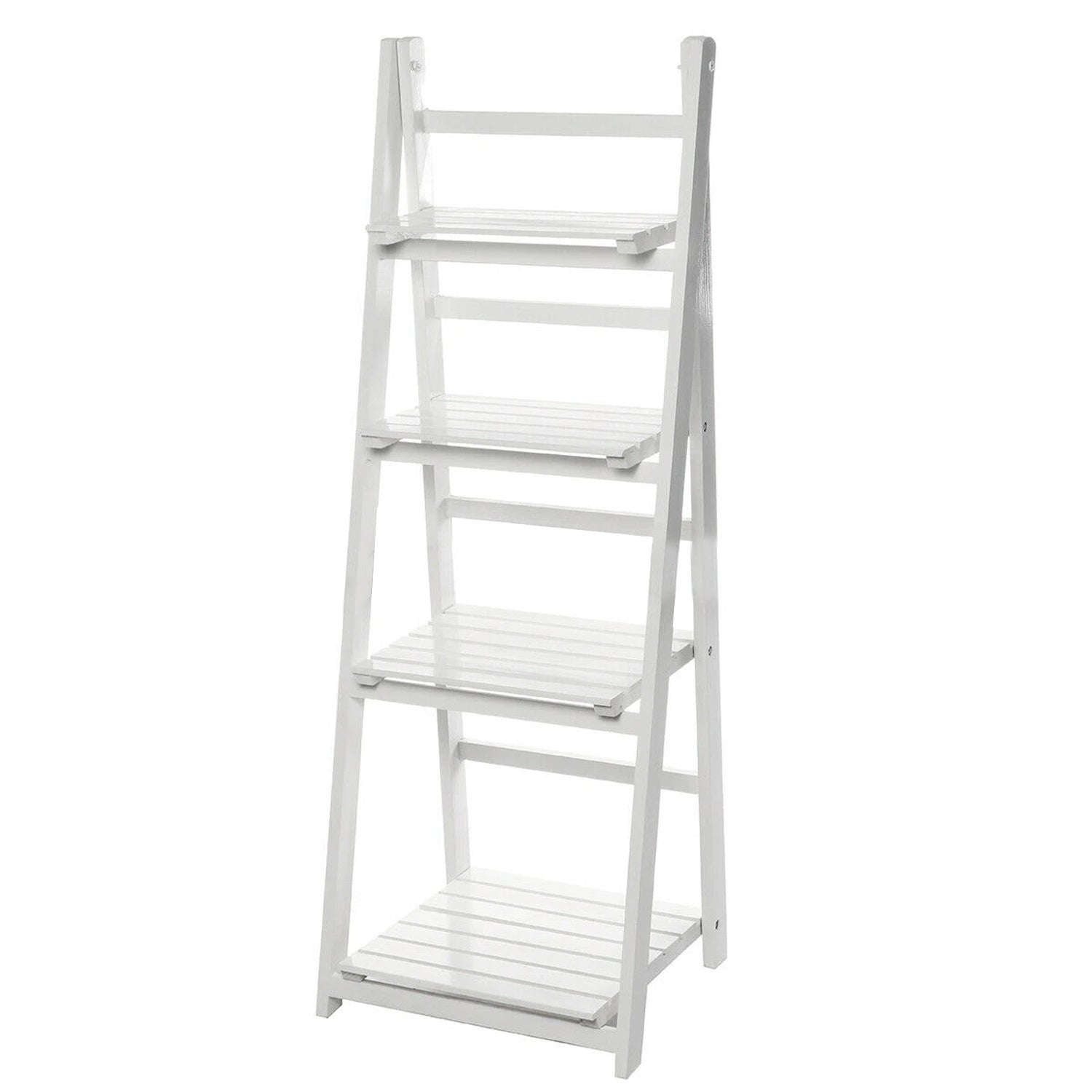 3/4Tire Display Shelf Bookshelf White Wooden Ladder Stand Storage Rack Cabinet
