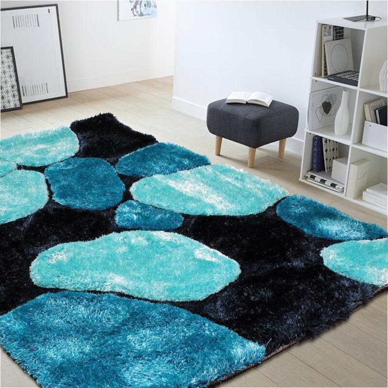 3d Thick Soft Shag Rug In Blue Black Mydeal