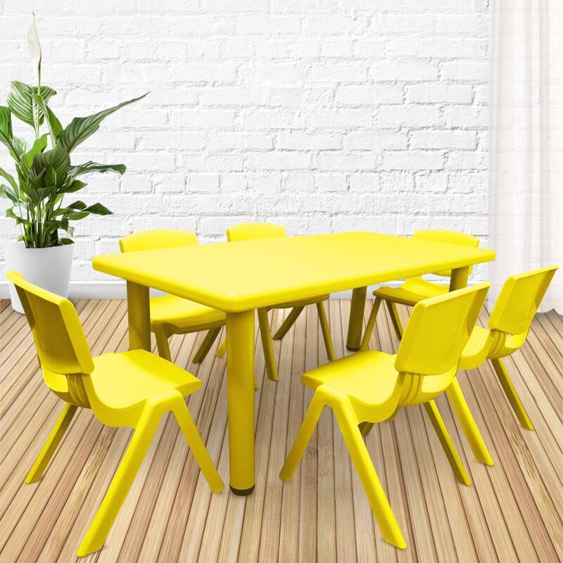 1 2m Kid S Adjustable Rectangle Table With 6 Chairs Yellow Set Buy Kid S Tables Chairs 0763891760490