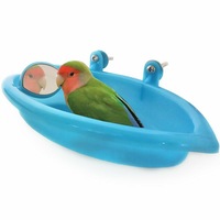 Bird Bathtub Shower Box Pet Cage Accessories Blue Mirror KS Bath Parrot