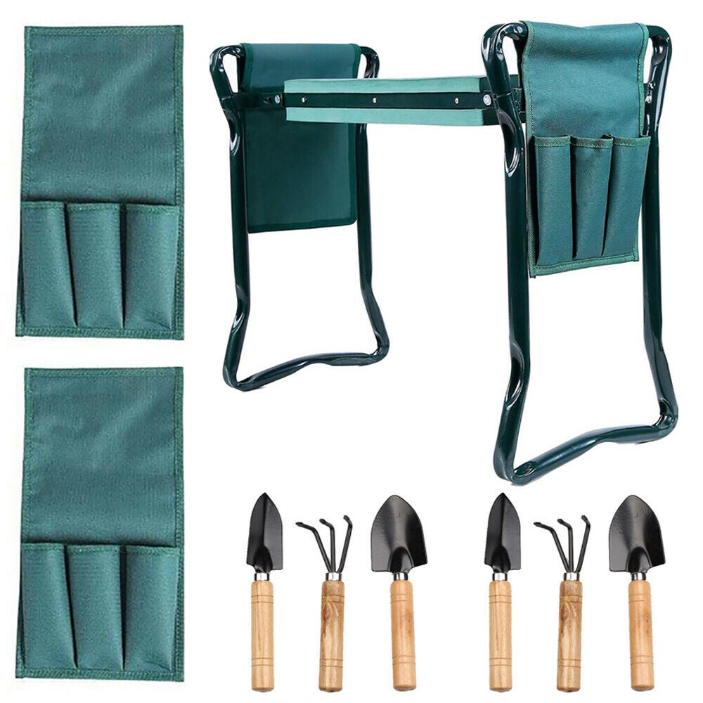 Foldable Garden Seat Kneeler with Tools and Pouch - Blue
