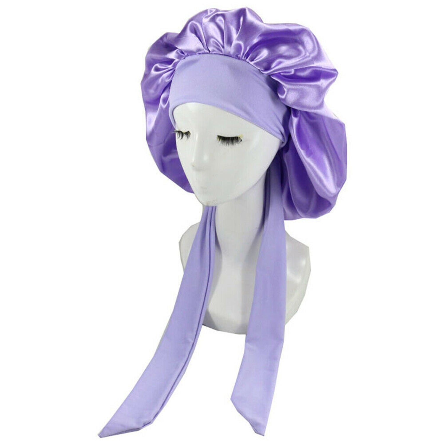 Purple Sleeping Bonnet Hair Wrap Silk Satin Cap Women Elastic Night Soft Hat Headwear