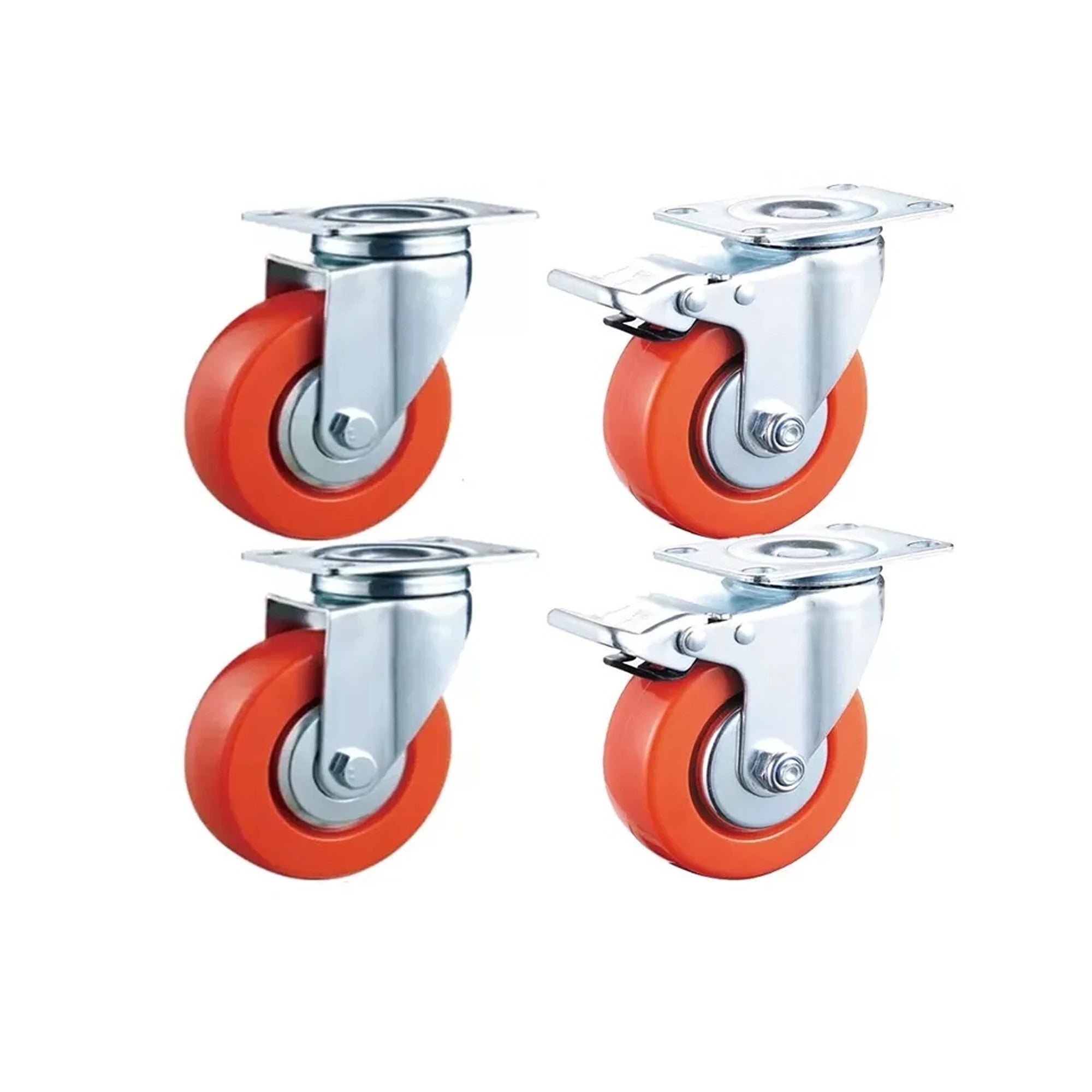 Red PU Swivel Brake Castor Wheels Trolley Furniture Heavy Duty 75mm