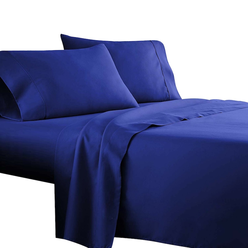 Buy Royal Blue 1000TC 4PCS Single/KS/Double/Queen/King Bed Flat Fitted ...