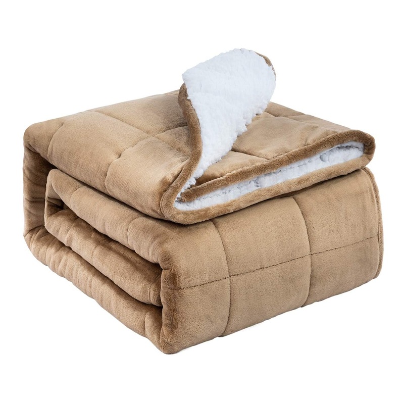 Buy Sherpa Fleece Weighted Blanket for Adult Thick Fuzzy with Soft
