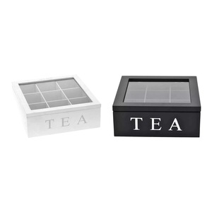 Tea Bag Storage Chest Box Wooden Glass Jewellery Organizer with Clear Lid