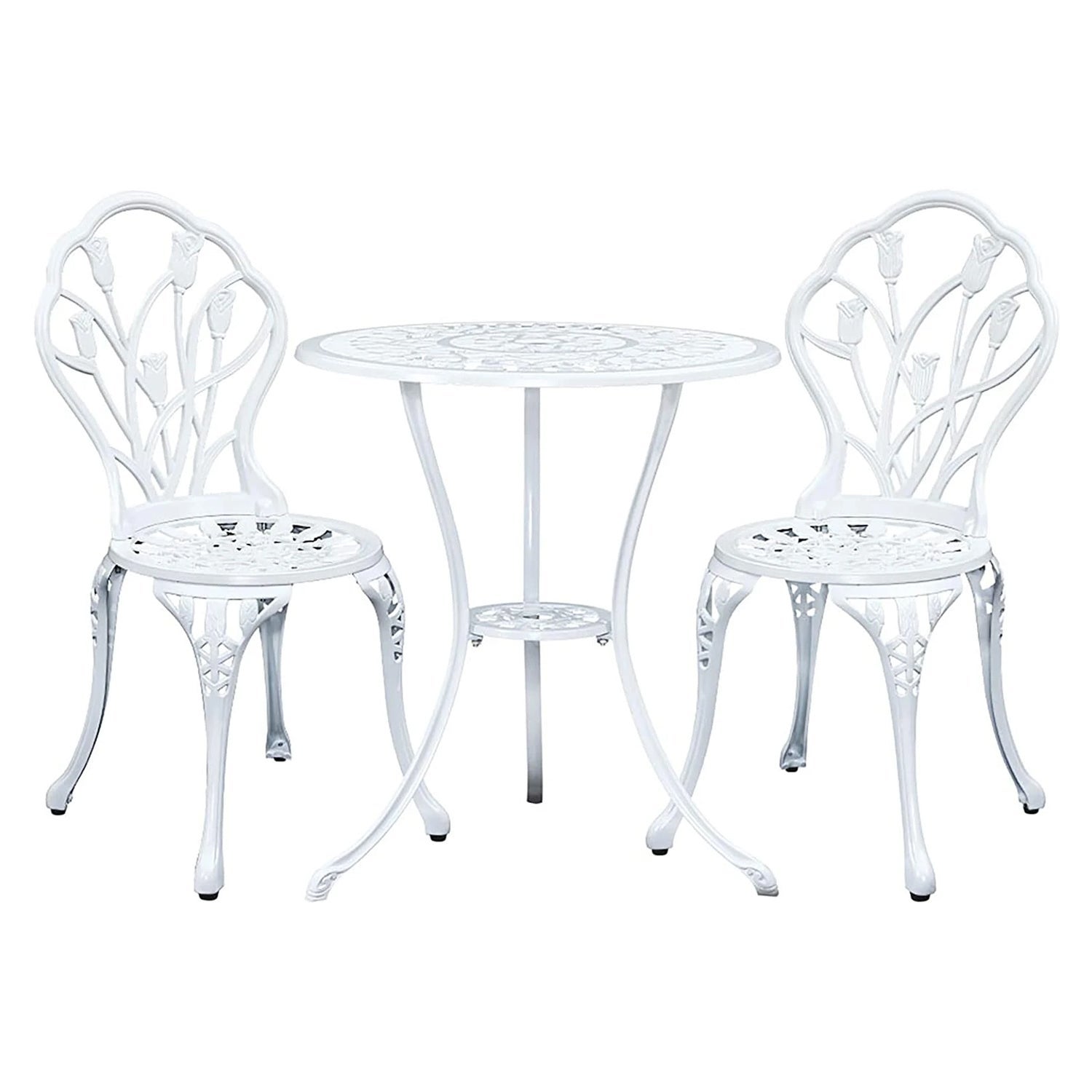 Outdoor Setting Cast Aluminium Bistro Table Chairs Garden Patio - White 3pc
