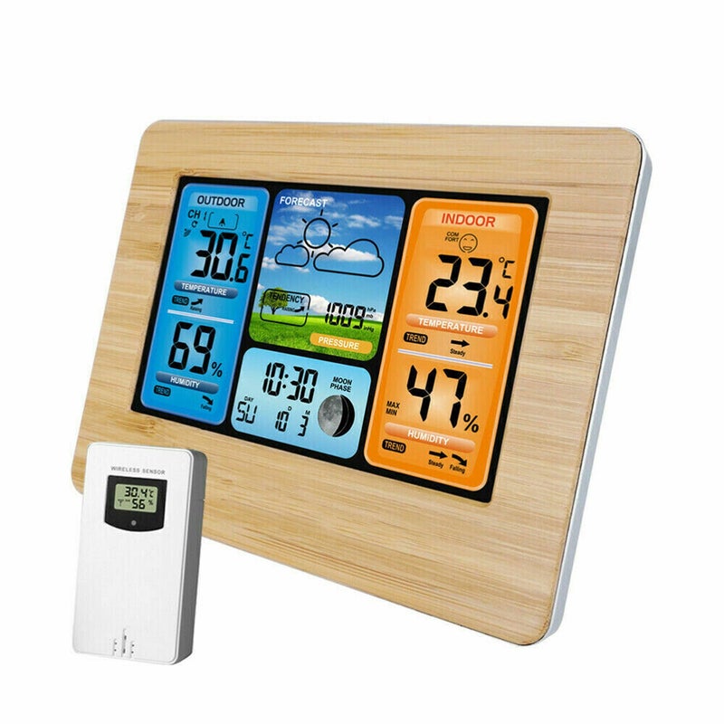 Indoor Outdoor Digital LCD Weather Station Clock Calendar Wireless  Thermometer