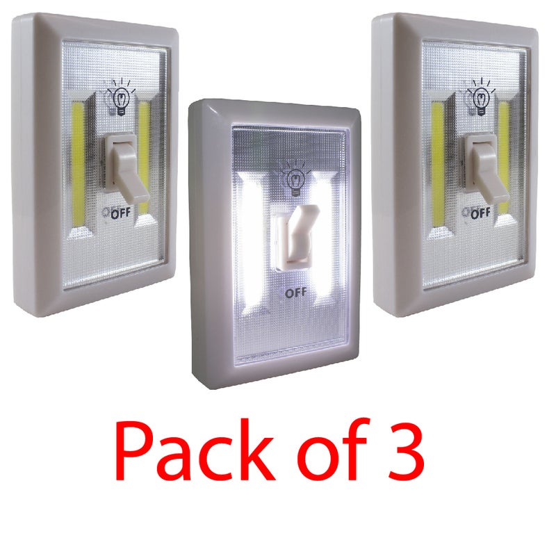 3 LED Battery Operated Cordless Light Switch Wireless COB Square Light Cabinet 