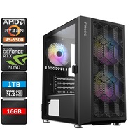 [5500-RTX3050-16G1S-NX200MR-NO] AMD Ryzen 5 5500 RTX 3050 RGB Gaming PC System, 16GB RAM/1TB NVMe SSD/WIFI6