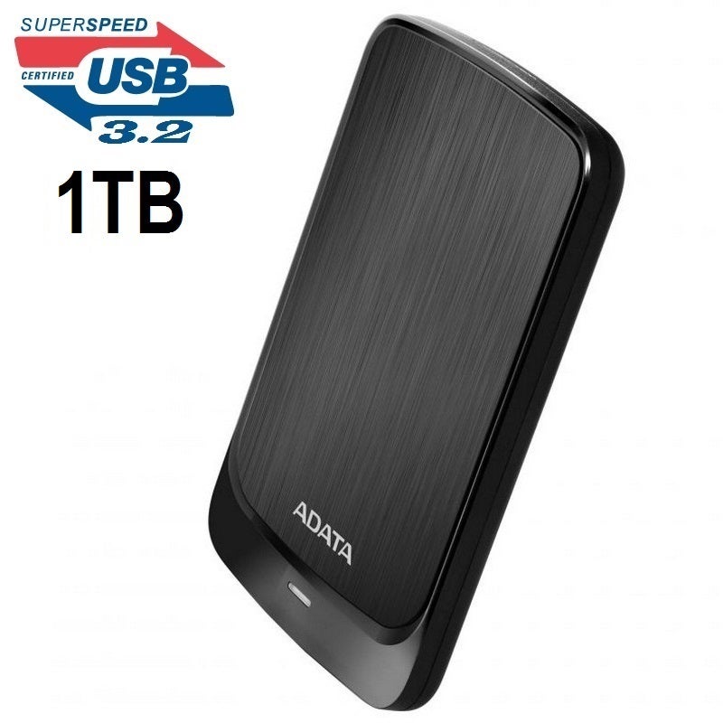 Adata AHV320-1TU31-CBK HV320 1TB Slim External Hard Drive HDD Shock Protection USB 3.2 Gen1 Black