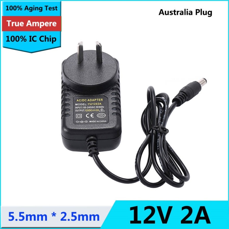 DC 12V 2A 5.2x2.5mm Power Supply Adapter Charger for LED Light Camera Enclosure [YU1202A]