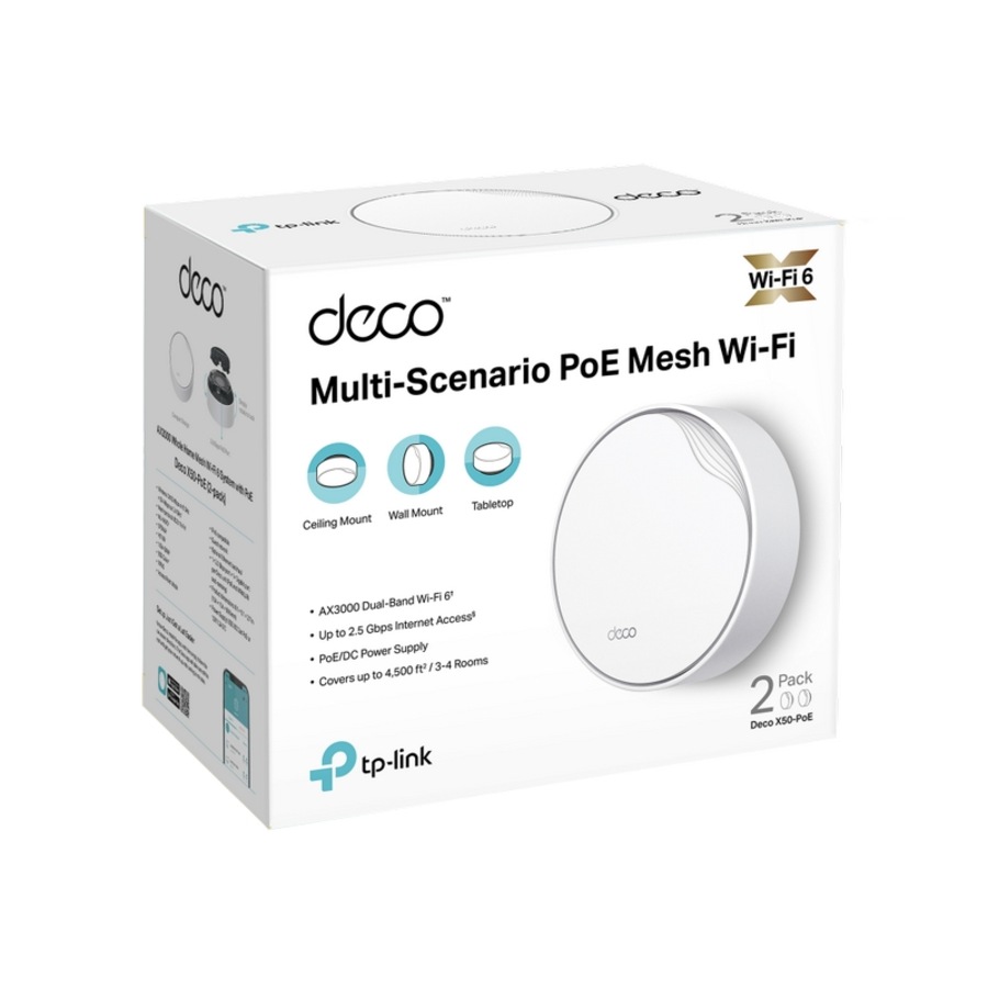 [Deco X50-PoE(2-pack)] AX3000 Whole Home Mesh WiFi 6 System with PoE