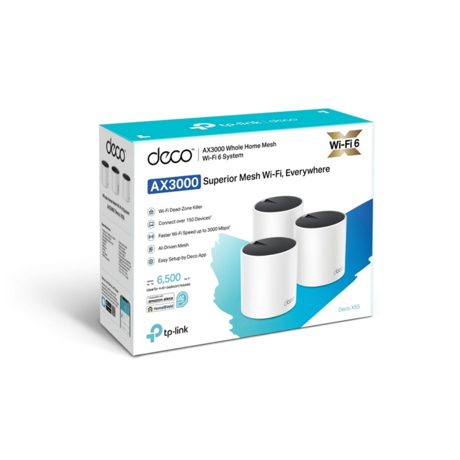 [Deco X55(3-pack)] AX3000 Whole Home Mesh WiFi 6 Router, AI-Driven Mesh