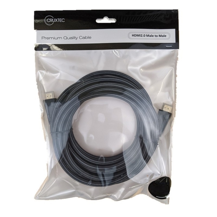 [HC20-10-SG] Cruxtec 10m HDMI v2.0 4K @60Hz with Ethernet Male to Male Cable Nylon Braided