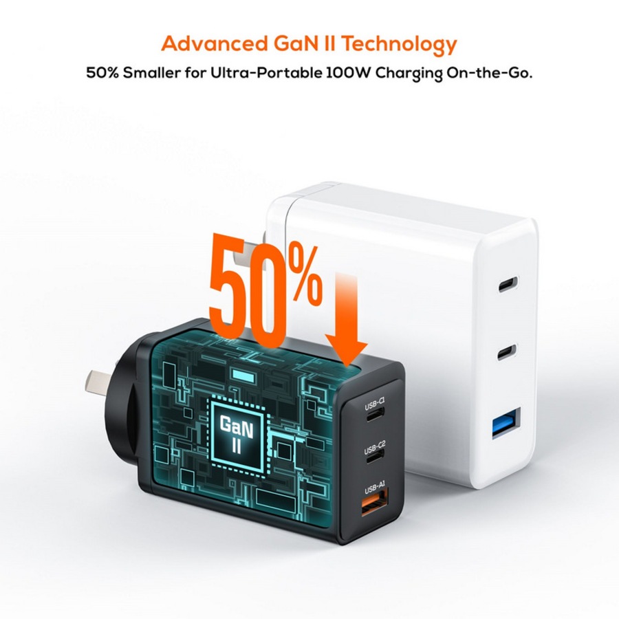 [MB-PD100W2CA-K] mbeat 3 Port Gorilla Power PD 100W GaN II USB-C Charger