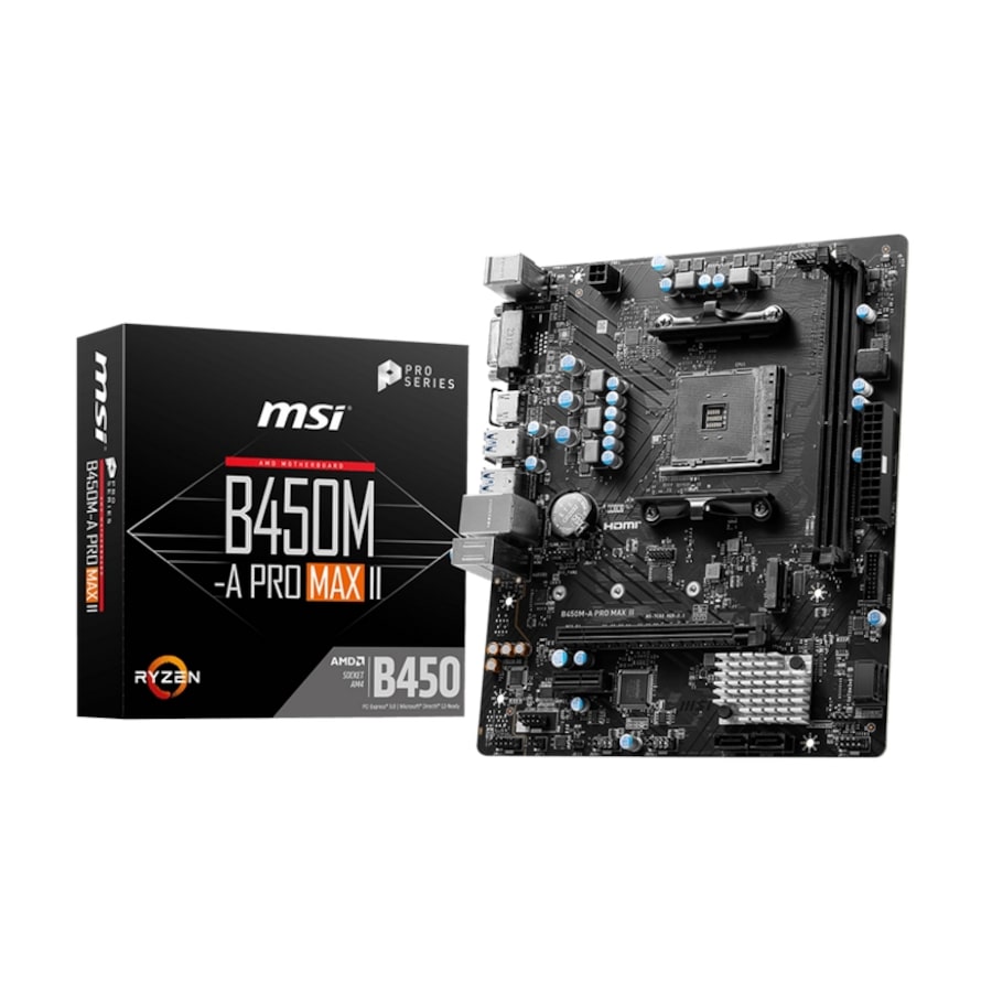 MSI B450M-A PRO MAX II Motherboard, for AMD CPU, DDR4, AM4, Micro-ATX MB