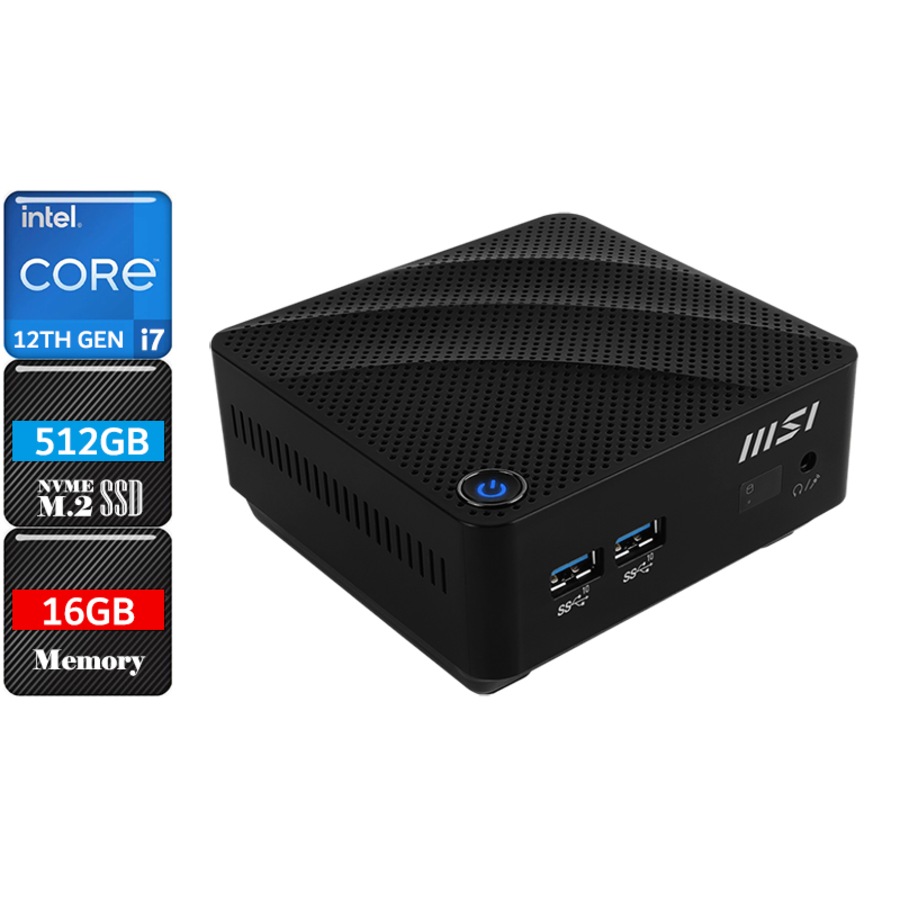 MSI Cubi 5 12M Intel Core i7 Mini PC, i7-1255U/16GB RAM/512GB NVMe SSD/Iris Xe [Cubi 5 12M-007BAU-A3N]