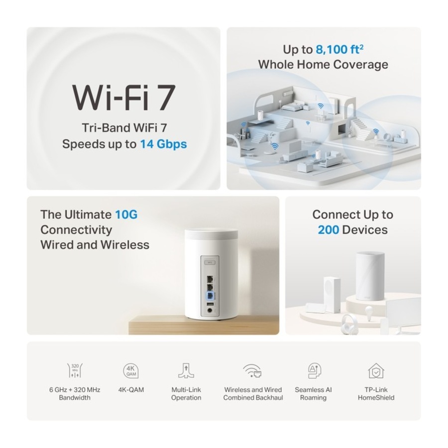 TP-Link Deco BE68(3-pack) BE14000 Tri-Band Whole Home Mesh Wi-Fi 7 System
