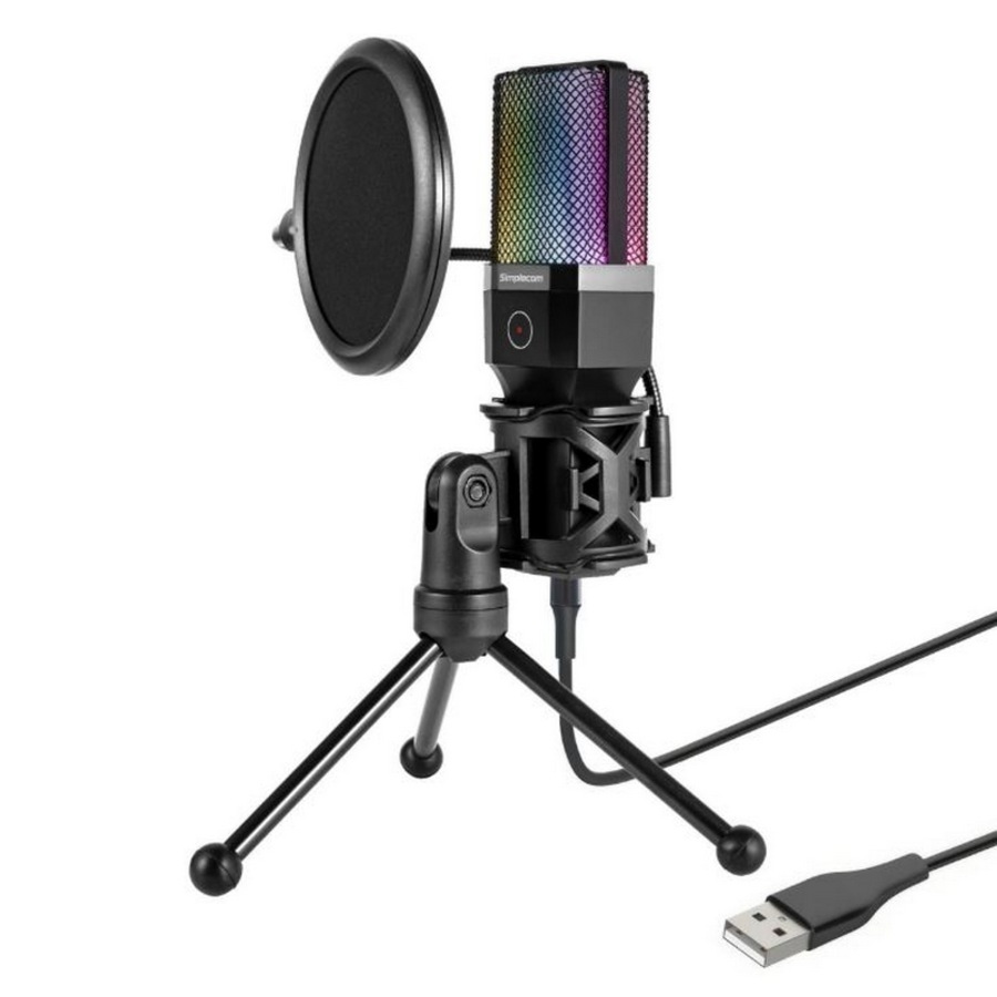 [UM650] Simplecom USB Cardioid Condenser Microphone Gaming RGB Lights with Tripod