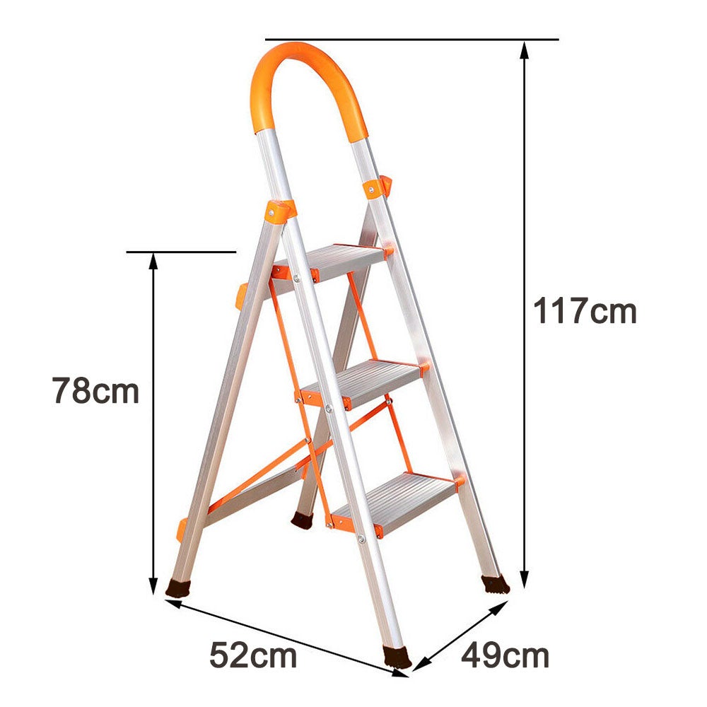 3 Step Ladder Aluminium Multi Purpose For Household Office Foldable Non Slip