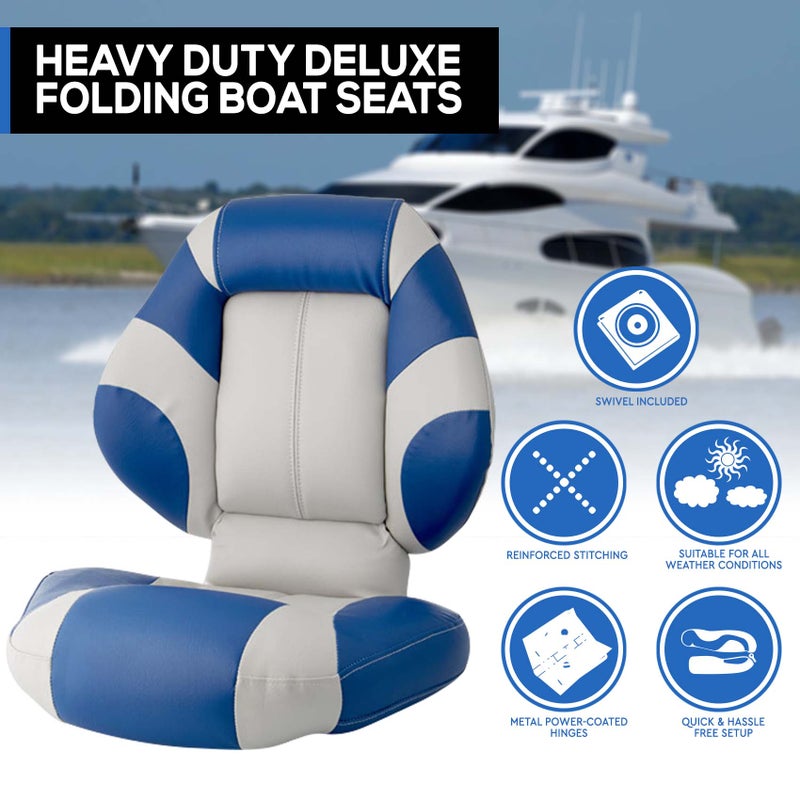Aseakey Boat Seat, Deluxe High/Low Back Folding Pontoon Boat Seat