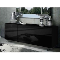 Oxford 3 Door Sideboard Buffet in Gloss Black 180cm