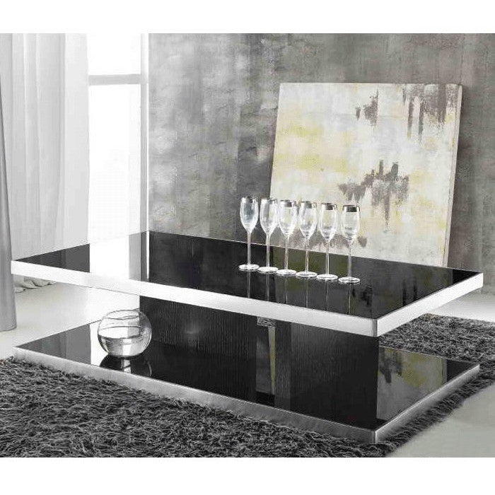 Piana Tempered Glass & Oak Coffee Table Black 130cm