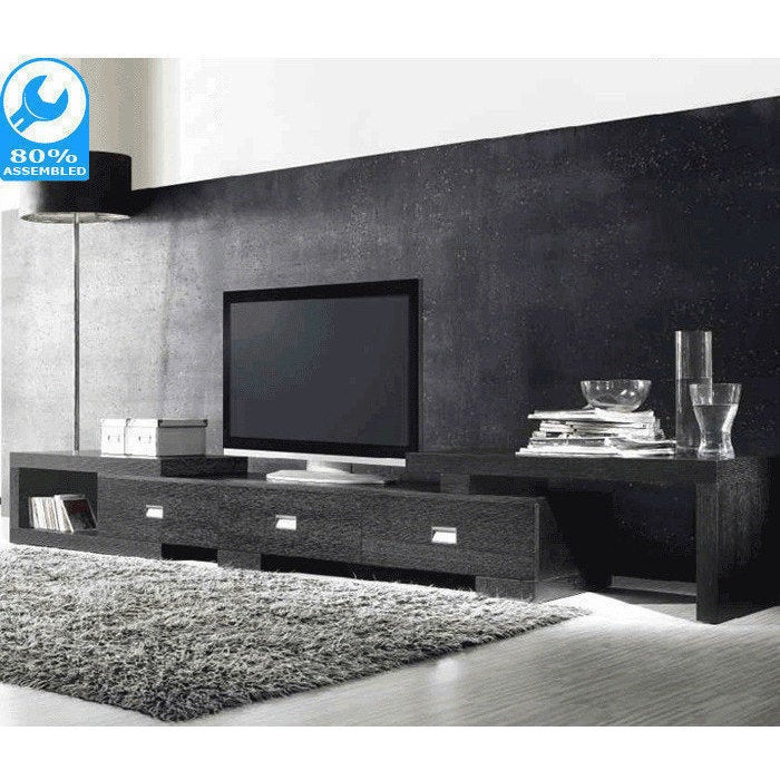 Extendable Oak TV Cabinet with 3 Drawers in Black