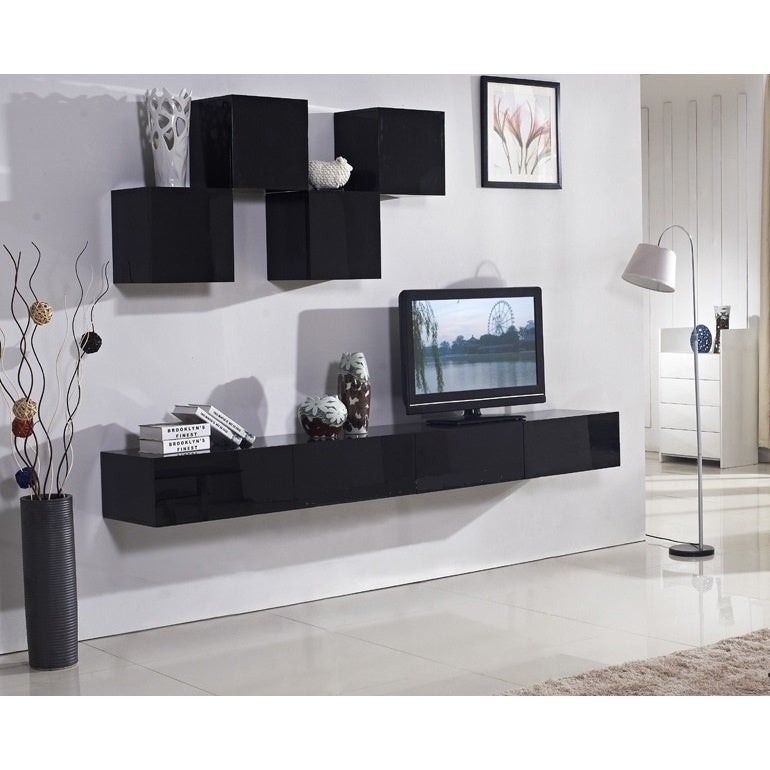 Galaxi Floating TV Cabinet in Gloss Black 2.4m