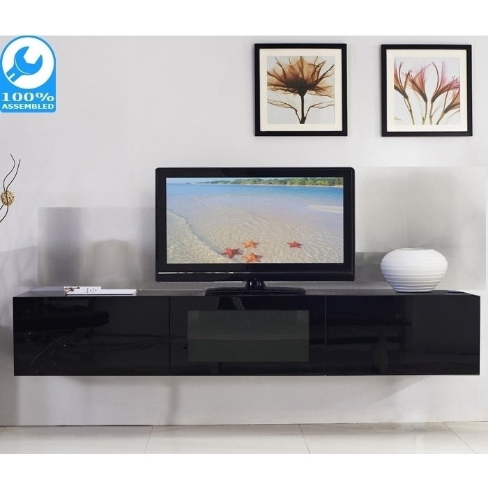 Glacia Floating TV Cabinet in High Gloss Black 1.8m
