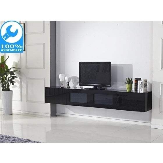 Glacia Floating TV Cabinet in High Gloss Black 2.4m