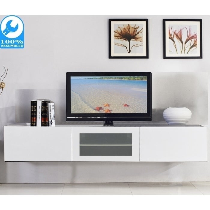 Glacia Floating TV Cabinet in High Gloss White 1.8m