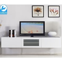 Glacia Floating TV Cabinet in High Gloss White 1.8m