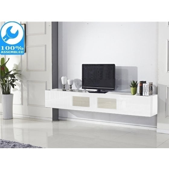 Glacia Floating TV Cabinet in High Gloss White 2.4m