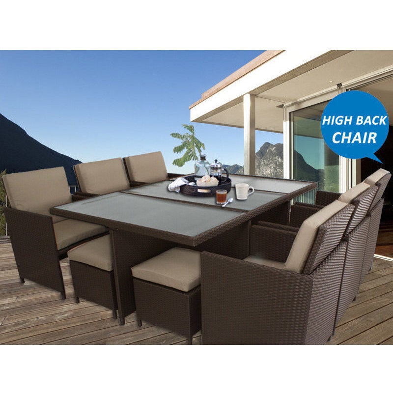 Centra 12 Seat PE Wicker Outdoor Dining Set - Brown