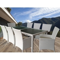 Millana 8 Seat PE Wicker Outdoor Dining Set - White