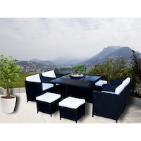 Miller 8 Seat PE Wicker Outdoor Dining Set in Black