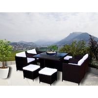 Miller 8 Seat PE Wicker Outdoor Dining Set in Brown
