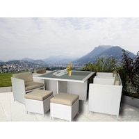 Miller 8 Seat PE Wicker Outdoor Dining Set in White