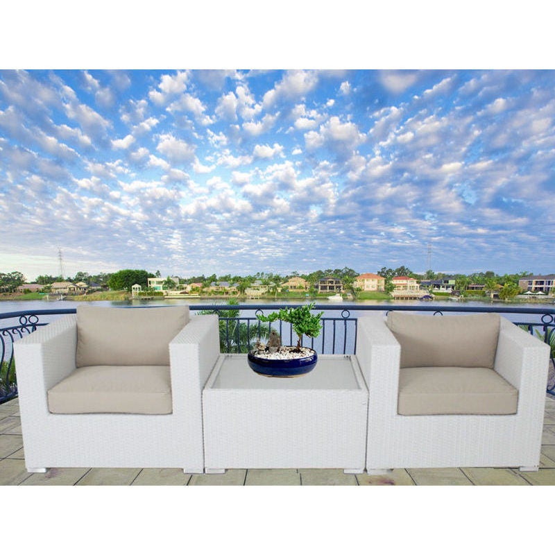 Modena 3 Piece PE Wicker Outdoor Lounge Set - White - MyDeal