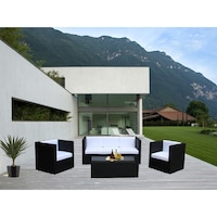 Selina 5 Seat PE Wicker Outdoor Lounge Set in Black