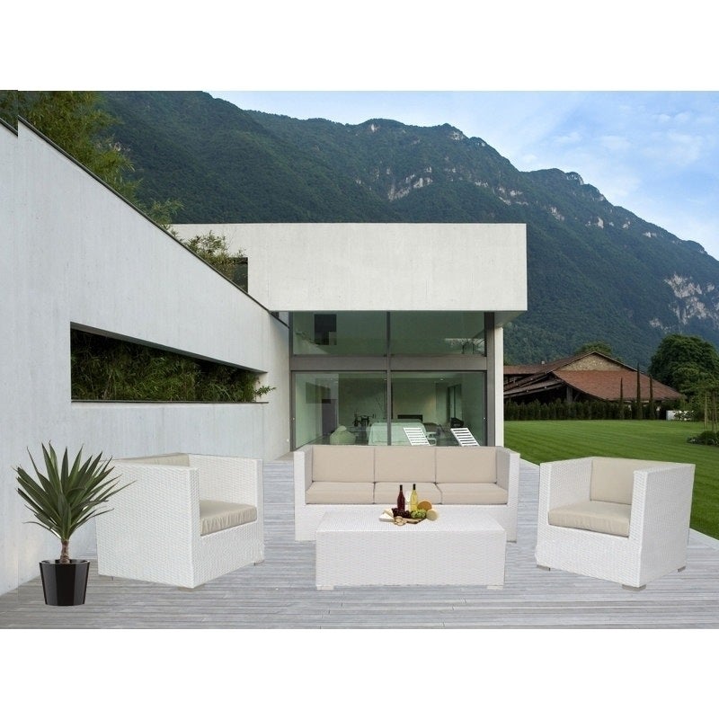 Selina 5 Seat PE Wicker Outdoor Lounge Set in White