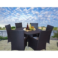 Victoria 6 Seat PE Wicker Outdoor Dining Set Brown