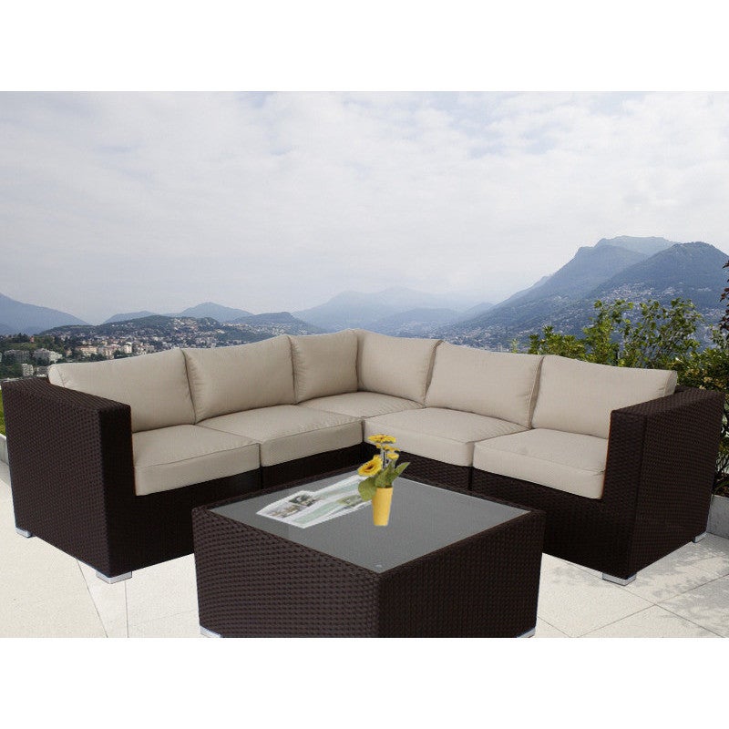 Ellana 5 Seat Corner Outdoor Lounge Set in Brown