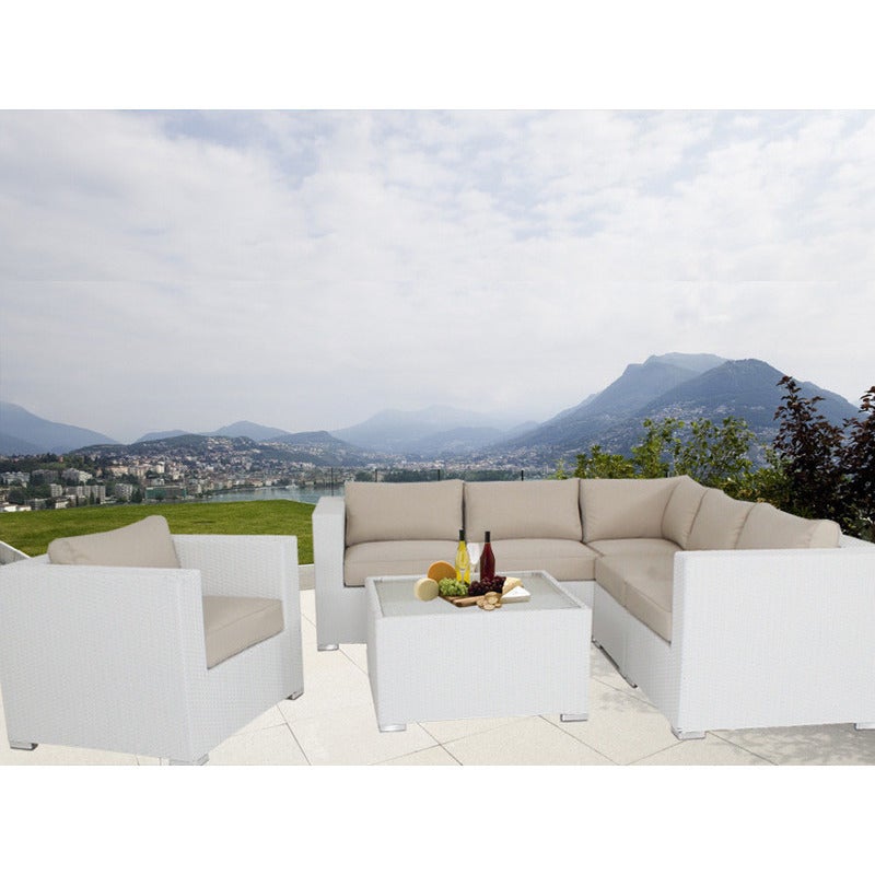 Endora 6 Seat Corner Outdoor Lounge Set in White