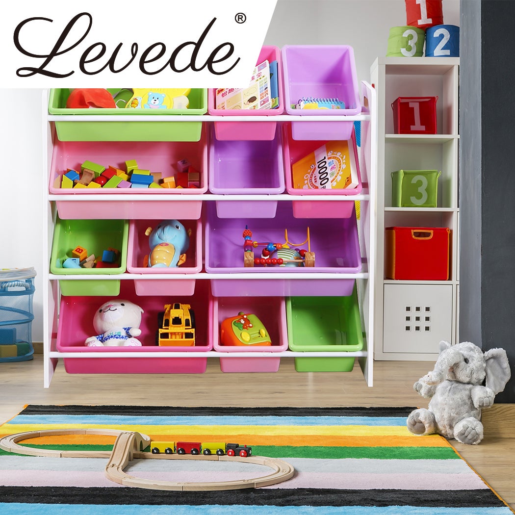 Levede 12Bins Kids Toy Box Bookshelf Organiser Display Shelf Storage Rack Drawer